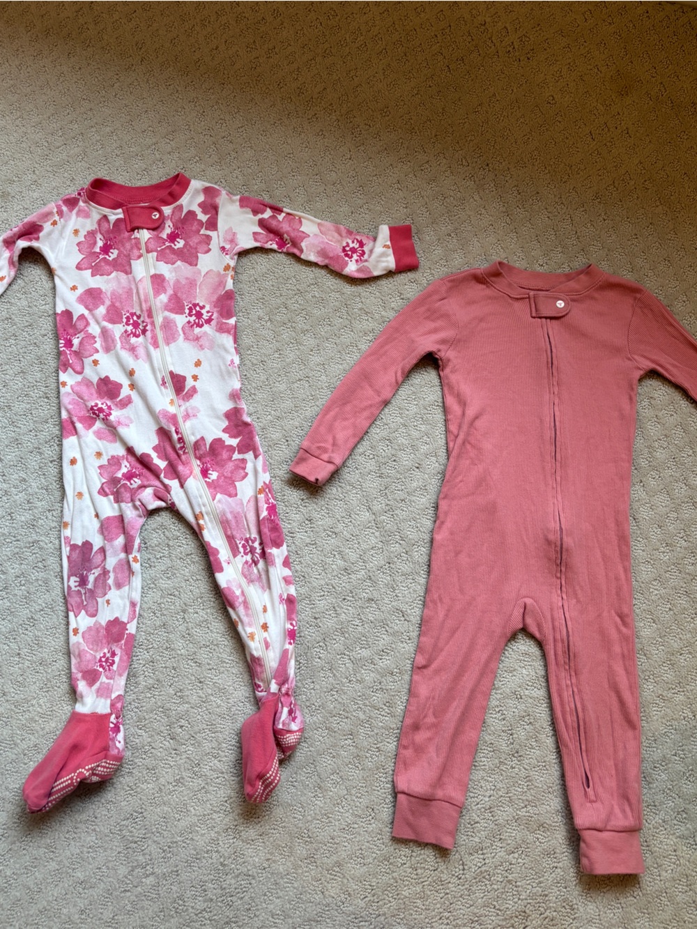 Burt's Bees Pink Floral & Solid Sleep Footies Set